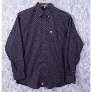 ARIAT Shirt Mens Medium Western Cowboy Paisley Navy Maroon Cotton Blend